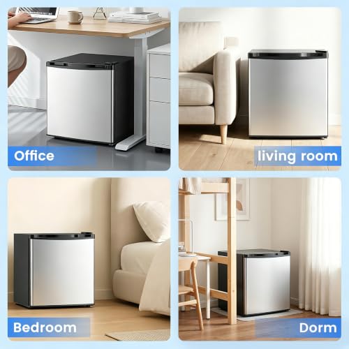 Image of Electactic 1.6 Cu.ft Mini Fridge - Compact Reversible Door Refrigerator with Adjustable Thermostat, Ultra-Quiet Operation, Ideal for Office, Dorm, Bedroom, Apartment (Silver)