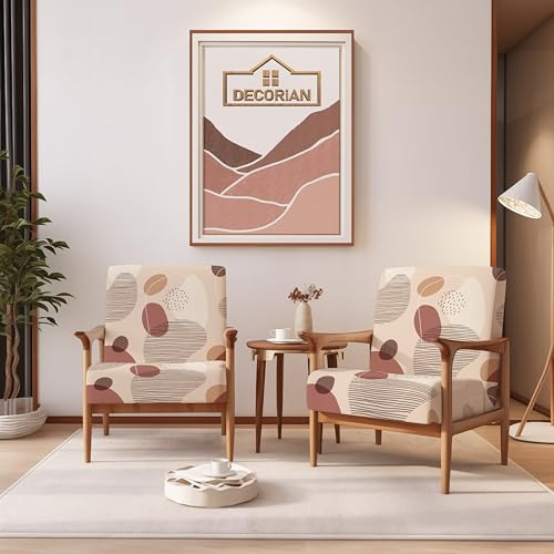 Image of Decorian Polycotton Stretchable Printed Solid Sofa Slipcovers, Wooden Sofa Seat Cover, Sofa Back Cushion Covers (Pack of 2, Asbtract Circles)