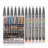 Generisch Porzellanstifte Spülmaschinenfest, 12 Metallfarben Keramikstifte mit 1.0–3.0mm Spitze – Wasserfest für Keramik, Glas, Porzellan, DIY Tassen & Teller Bemalen