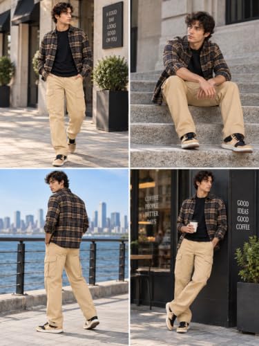 Image of Leriya Fashion Men's Loose Low-Rise Baggy Cargo Pants - Cotton Trousers with Adjustable Drawstring Waist - Casual Streetwear Utility Cargos | Men Relaxed Fit Pants Relaxed Fit Pant