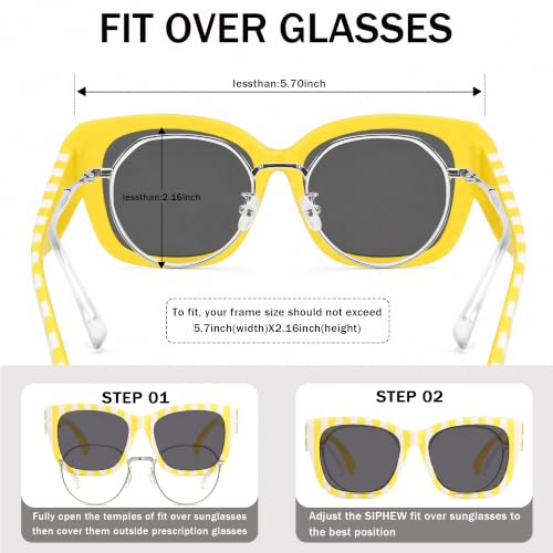 Image of SIPHEW Mirrored Sunglasses Polarized Fit Over Glasses for Women - Trendy Large Square w UV400 Protection Sun Glasses