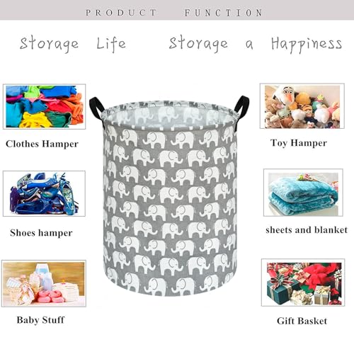 Image of Kids Laundry Hamper Clothes Gift Basket Storage Laundry Baskets Organizer Bin with Handles for Nursery Room (Elephant)