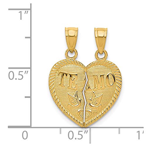 Solid 14k Yellow Gold Break Apart Diamond-cut Te Amo Spanish I Love You Heart Pendant Charm - 21mm x 15mm4