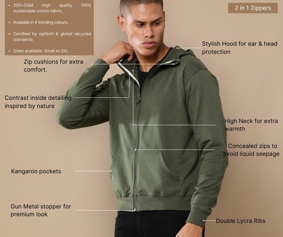 Image of REPUBLIC Cotton Fleece Regular Fit Hooded Sweatshirt Full Sleeves Solid Jumper Sweatshirt for Men