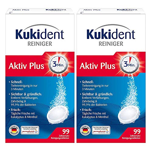 Kukident Aktiv Plus tandenvervanging-reinigingstabletten gebit reiniging 2 x 99 stuks