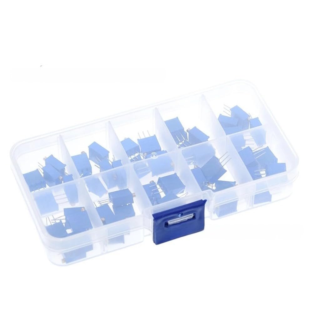 FACAIIO 50pcs 3296W Multiturn Potentiomètre Kit 10 Valeurs Assorties 500°-1M° Résistance Variable, Bleu Trim Pot Set Electronique DIY et Réparation