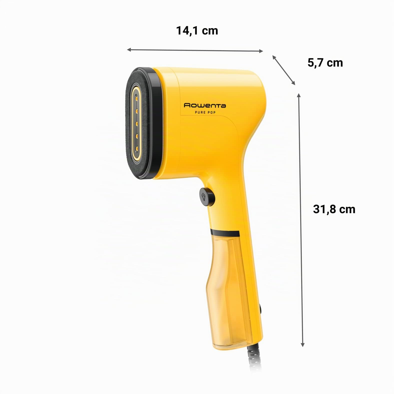 Rowenta Pure Pop DR2026 Dampfbürste, 1300 W, mit Dampfleistung bis zu 20 g/min zum Bügeln und Reinigen, entfernt Fusseln und Haare, wendbare Bürstenköpfe, Reisedesign, gelb