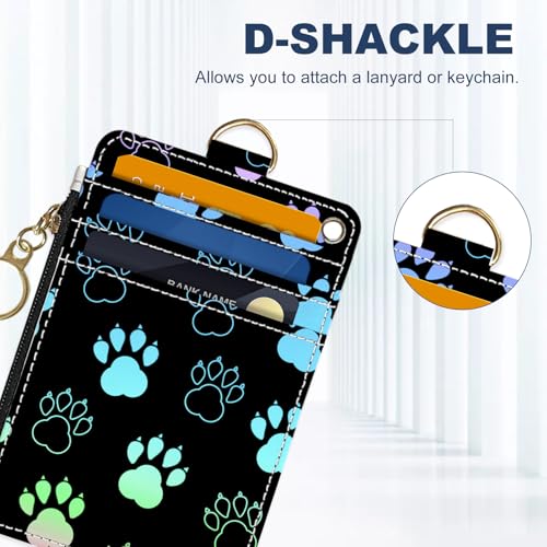 Image of Slim Wallet Credit Card Holder, Animal Paw Print, RFID Wallet Women Cute Small Front Pocket Wallet With Zipper, PU Leather Thin travel RFID Blocking Card Case ID Window,Ladies Gifts