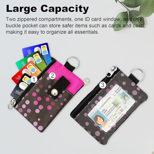 Image of Minimalist RFID Wallet with Lanyard, Multi-functional ID Case with 2 Zipper Pockets and Key Chain for Men and Women, Tactical Badge Pouch Cards Holder, Coin Purse for Travel Sports - Two-Tone