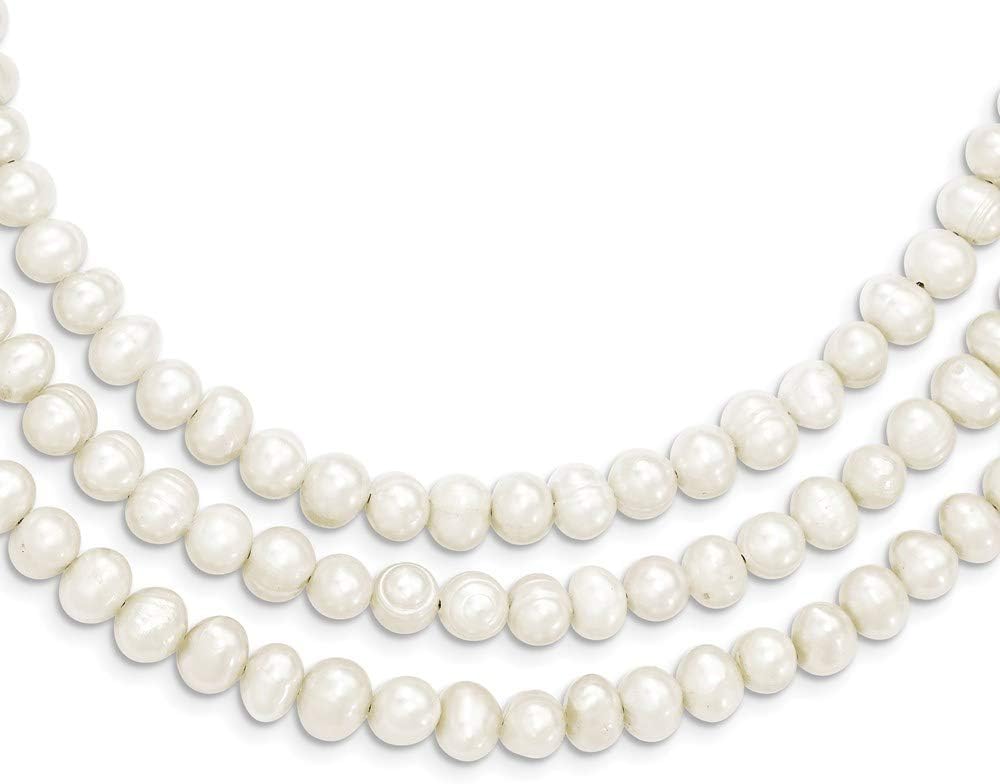 925 Sterling Silver Triple Strand White Freshwater Cultured Pearl Necklace Fine Jewelry For Women Gifts For Her, 19"