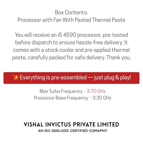 Image of Core i5 4590 Processor with Cooling Fan | 4 Cores 4 Threads | Up to 3.7GHz Turbo | LGA1150 Desktop CPU | Ideal for Office Work, Multitasking & Daily Use