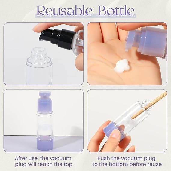 JAMBUVANTI 50ML Airless Lotion Pump Bottle, Transparent Airless Cosmetic Cream Pump, Transparent Plastic Travel Size Pump Bottle, Refillable Travel Lotion Dispenser Bottle (3) 2