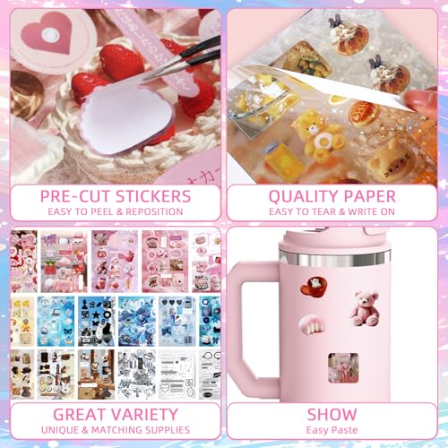 Image of 600Pcs Cute Scrapbook Stickers Travel Y2k Japanese Sticker Book for Adult Kawaii Korean Stickers for Journaling Heisei Retro Aesthetic Sticker Manga Style Decor for DIY Craft Junk Journal Gifts Winter