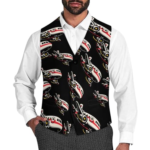 Airplane Men's Suit Vest Slim Fit Business Dress Party Pattern Waistcoat Vest Top