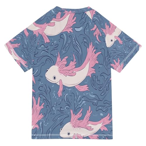 Boys Short Sleeve T-Shirts Axolotls Sea Blue Rashguard Kids Swim Shirts Sun UPF 50+2