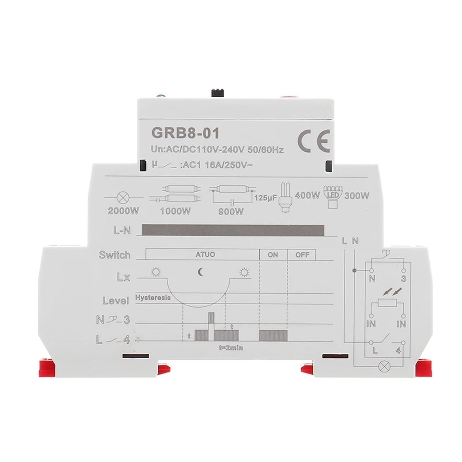 Interruttore crepuscolare fotoelettrico GRB8-01/02, relè del sensore di luce, timer, AC 110 V-240 V, spegnimento automatico, 1 pezzo(GRB8-01 AC110-240V)