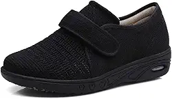 Tênis feminino extra largo com alça ajustável e largura larga para artrite e edema para idosos diabéticos, Preto feminino, 10 Wide