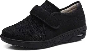 Tênis feminino extra largo com alça ajustável e largura larga para artrite e edema para idosos diabéticos, Preto feminino, 10 Wide
