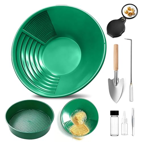 8 Stück Goldwaschpfanne Set Goldwaschen Ausrüstung 38.5Cm Goldwaschrinne Sieve Für Nugget Bergbau Wanne Manuelle Goldwaschanlage Ausgräbt Goldschürfer Ausrüstung (Grün)