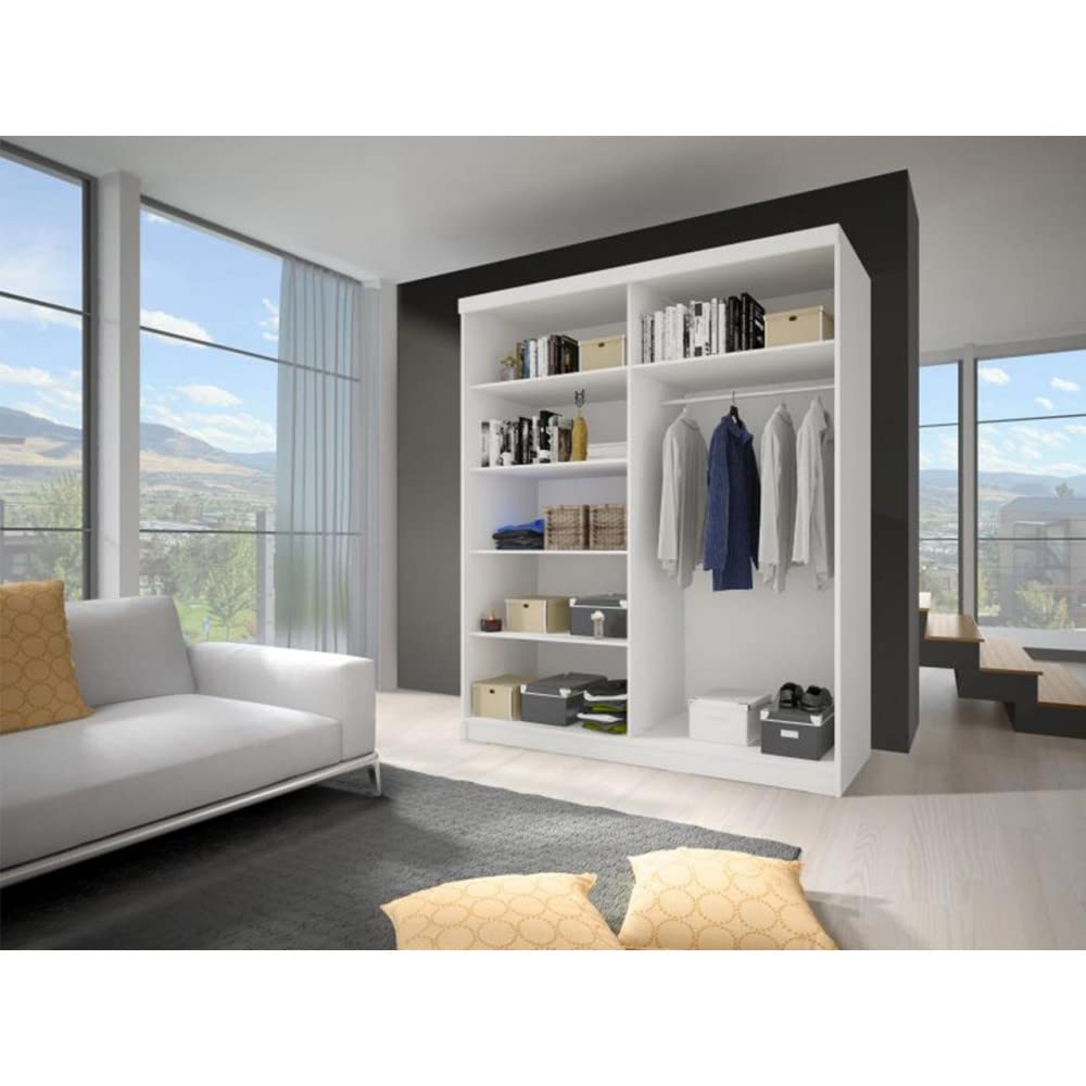 Fabryka Mebli Idźczak Schlafzimmer-Set Komplett - Helios II 180 Bettgestell - Kleiderschrank mit Spiegel, 2X Nachttisch - Innovativ, Stilvoll, Modern - Weiß/Kathult+Grau - Set ohne Matratze