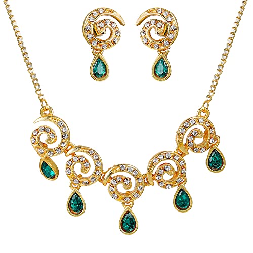 Estele Gold Plated Circular Infinity Designer Necklace Set with Green Crystal Drop for Women (B09J4N2YBR) Amazon Price History, Amazon Price Tracker