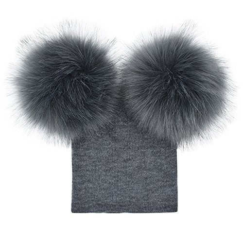 Mornbaby Baby Winter Warm Knit Hat Infant Toddler Pom Pom Beanie Photography Fur Ski Cap (Grey)