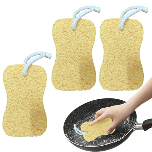 Opilroyn Esponjas para vajilla, 3 unidades de madera, algodón, estropajo para absorción de agua y eliminación de suciedad para encimeras de limpieza de cocina y hogar