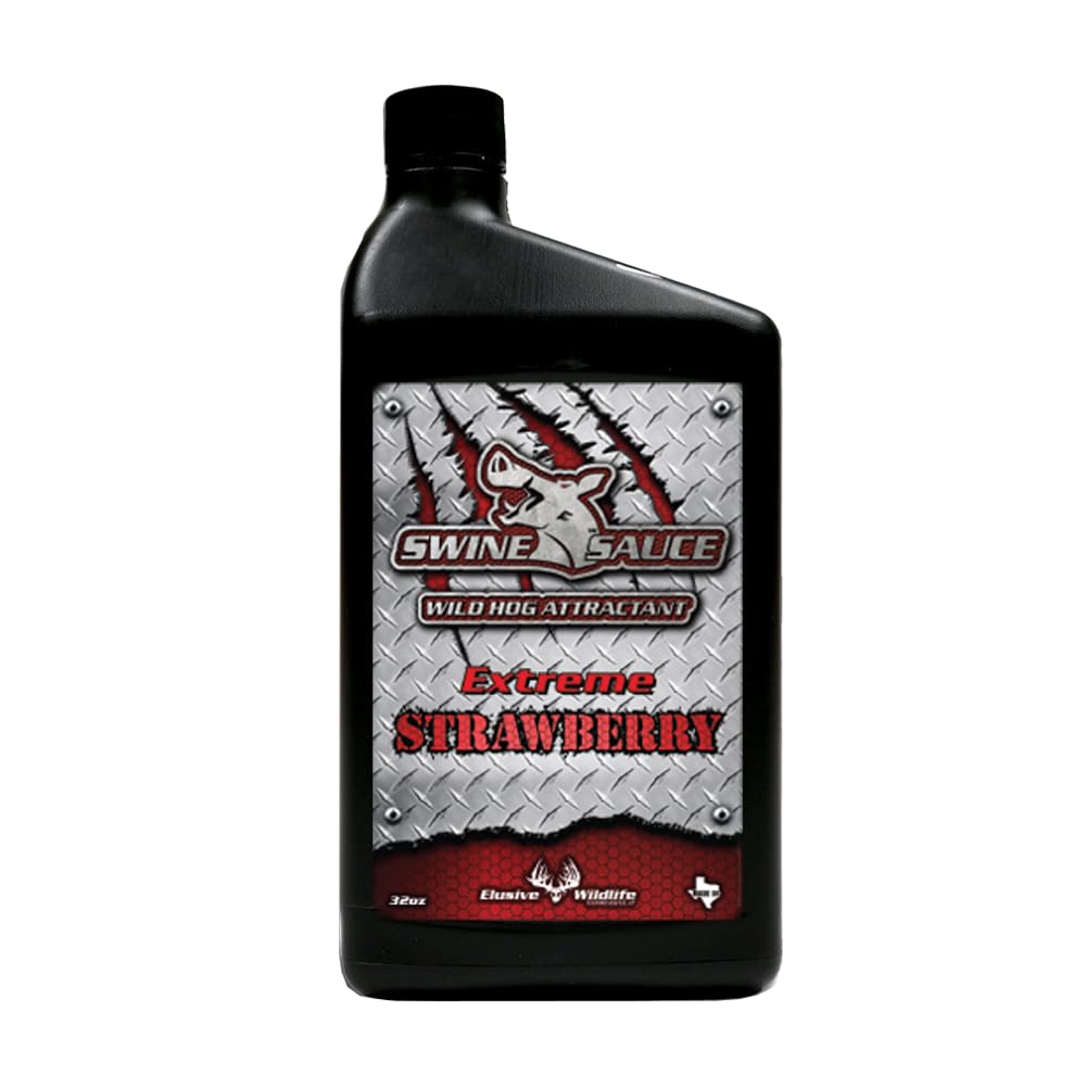 Elusive Wildlife Swine Sauce Extreme Strawberry Attractants Premium Hunting Gear for Wild Hogs - 32 oz Concentrated Blends: Roasted Peanut, Day Old Donut, Extreme Strawberry