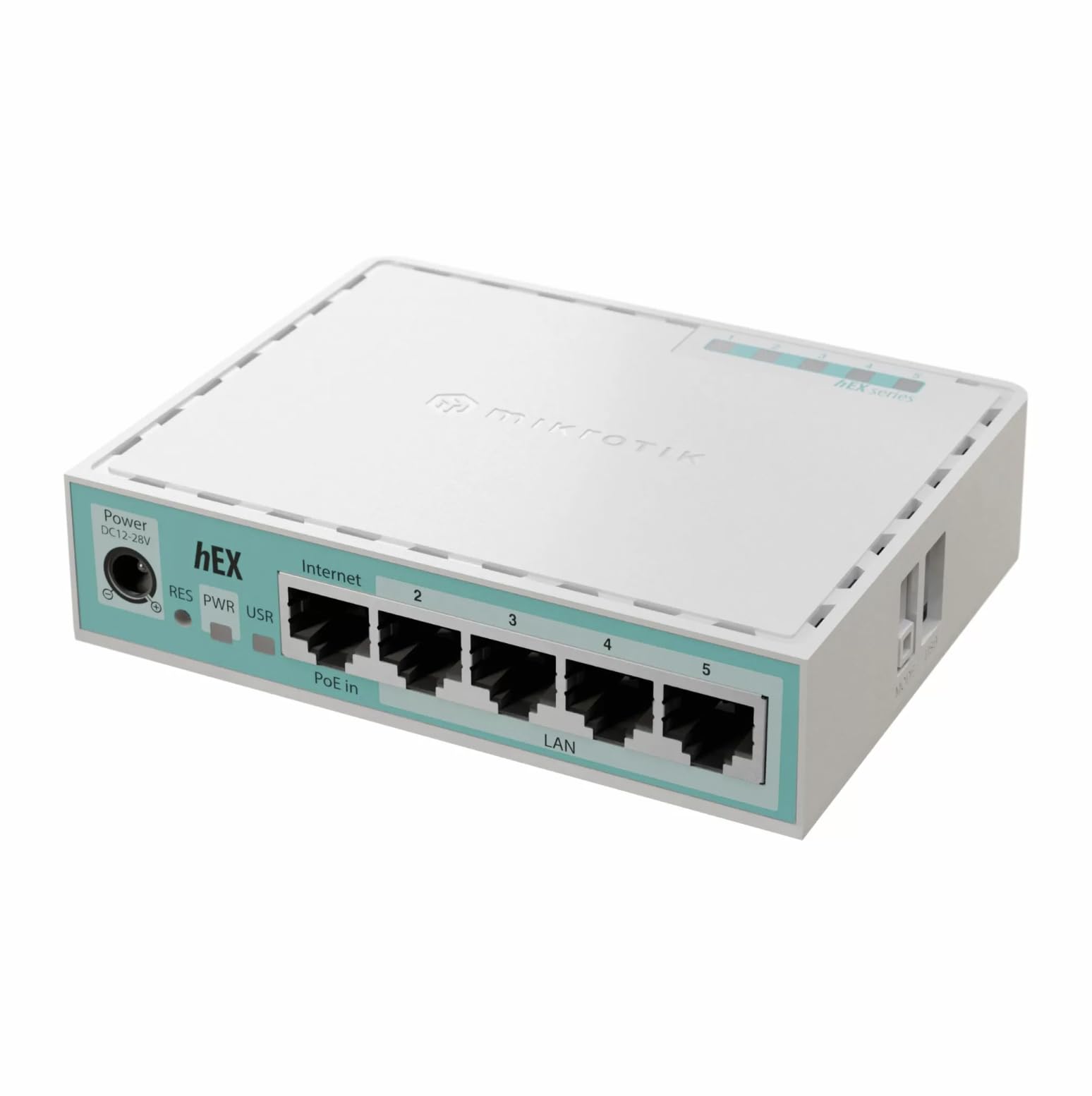 Routeur Gigabit Ethernet 5 ports RJ45, USB-A, 512 Mo RAM, RouterOS Niveau 4, Bureau Compact