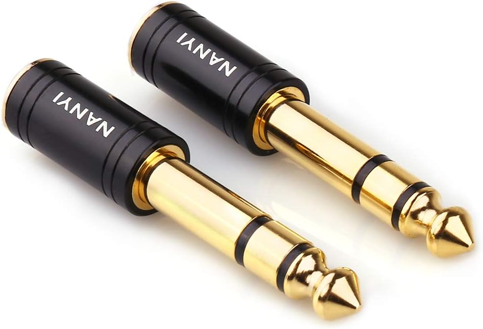 NANYI 1/4'' Male to 1/8'' Female Stereo Adapter Cables Connector, Upgrade 6.35mm Jack Stereo Plug Male to 3.5mm Jack Stereo Socket Femle for Headphone Adapter, Amp Adapte, Black 2-Pack