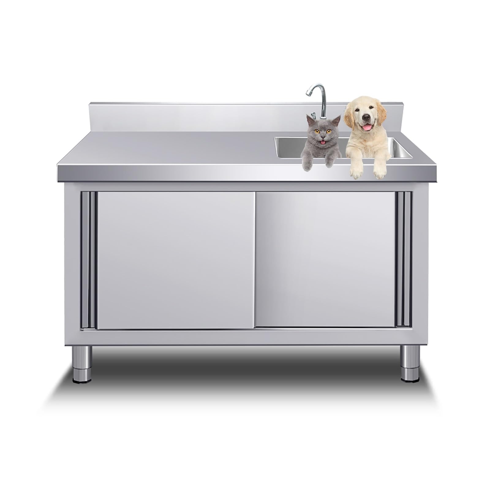 HCZKIUJY Outdoor Freestanding Utility Sink, Laundry Sink with Cabinet, Stainless Steel Commercial Catering Sink, for Outdoor Garage Commercial Restaurant Kitchen Laundry Room, can