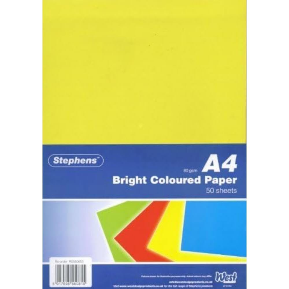 Stephens Bright Coloured Paper A4 80gsm 50 Sheets, Great for Printing Photocopying, Card Making, Decoupage, Scrapbook Designs