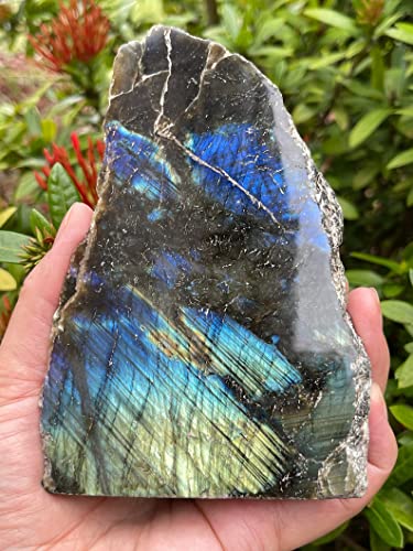 Natural Labradorite Slab, High Flash Free Standing Display Specimens, Raw Labradorite Slab Cut Base (3-4 lbs)