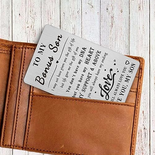 CPLJW Bonus Step Son Gifts - Stepson Birthday Wallet Card from Step Mom Dad - New Son Birthday Wedding Present from Stepmom Stepdad4