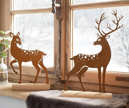 Dekoleidenschaft 2X Dekofigur REH & Hirsch aus Metall mit Echt Rost, auf Holz-Sockel, Weihnachtsdeko, Rostdeko Dekoleidenschaft 2X Dekofigur REH & Hirsch aus Metall mit Echt Rost, auf Holz-Sockel, Weihnachtsdeko, Rostdeko