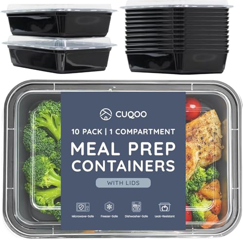 CUQOO Meal Prep Containers - 10 Pack BPA Free Reusable with Lids - 1 Compartment Stackable Lunch Boxes - Freezer, Microwave & Dishwasher Safe for Meal Prep & Portion Control