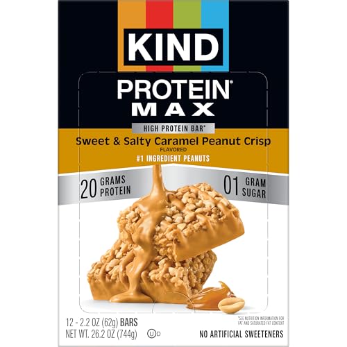 Image of KIND Protein MAX Sweet & Salty Caramel Peanut Crisp Snack Bars, Keto Friendly, 20g Protein, 12 Count