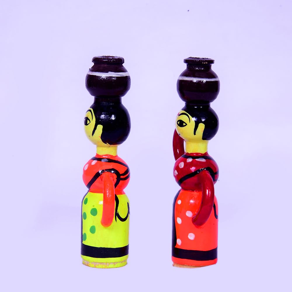 Rini Crafts Wooden handicrafts Miniature Lady Dolls Set of 2/Multicolour Natural Painting/Kids Return Gift/Festival Home Decor Showpiece 1