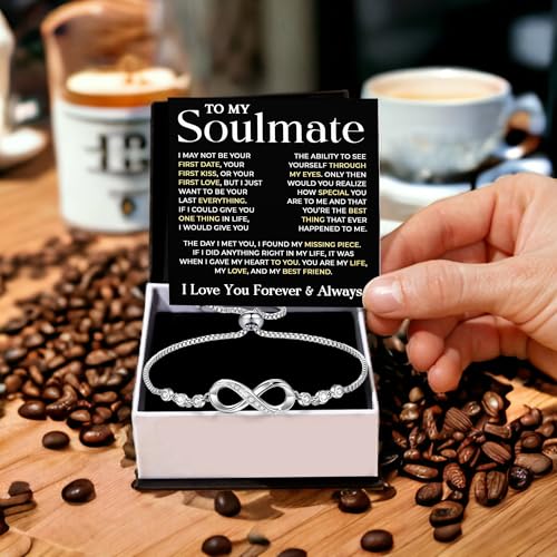 To My Soulmate Bracelet, Soulmate Bracelet For Women, Soulmate's Jewelry Gift From Boyfriend Husband Friend With Message Card And Box Meaning, Valentine Gifts For Her, Birthday Christmas Gifts2