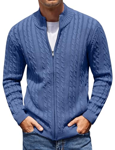 COOFANDY Men's Full Zip Cardigan Sweater Slim Fit Cable Knitted Zip Up Sweater with Pockets Deep...