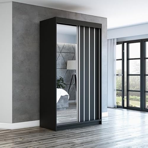 A&J MöbelLand Schwebetürenschrank VIGO 2-türig mit Spiegel, Kleiderschrank 120 cm (Schwarz) A&J MöbelLand Schwebetürenschrank VIGO 2-türig mit Spiegel, Kleiderschrank 120 cm (Schwarz)
