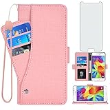 Asuwish Compatible with Samsung Galaxy Core Prime Wallet Case Tempered Glass Screen Protector and Leather Flip Card Holder Stand Cell Accessories Phone Cover for Glaxay G360 G360M Boys Women Men Pink