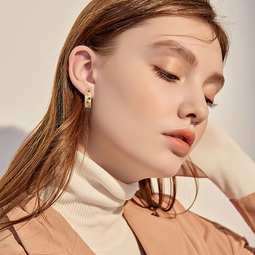 Chunky Gold Cubic Zirconia Hoop Earrings for Women Trendy,Colorful Gold CZ Statement Earrings,Crystal Geomertic Earrings Jewelry Party3