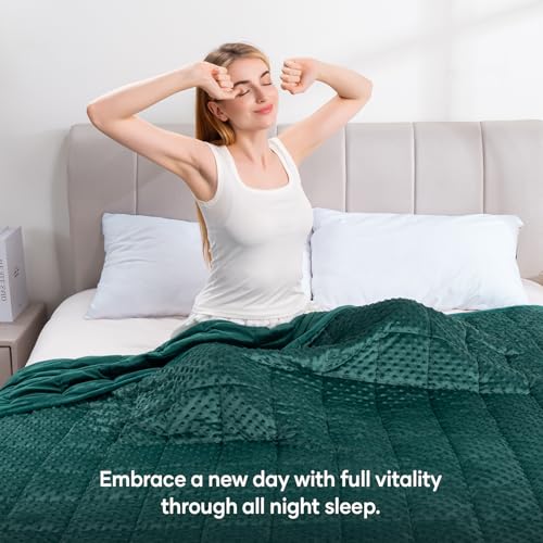 Image of Wemore Minky Dot Weighted Blanket for Adults Queen Size 15 lb, Soft Heavy Blanket for Stress Relief and Sleep Promotion, Breathable Blanket for All-Season with Glass Beads, Dark Green 60 x 80 inches