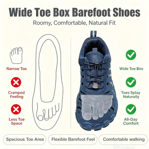 Image of Hiking Barefoot Shoes for Women Men Breathable & Non-Slip Athletic Barefoot Wide Toe Water Shoes Lightweight Perfect for Walking,Running,and Swimming