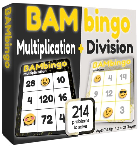 The Bambino Tree Multiplication and Division Bingo Game - Year 4 5 6 Education Math Facts Flash Card Learning Game for Classroom & Homeschool covering 1 to 12 Times Tables