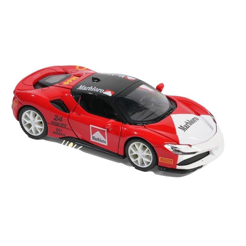Image of WORSHIPER Ferrari MARBLORO Model Car 1:32 Exclusive Alloy Metal Pull Back Die-cast Car Die-cast Metal Pullback Toy car with Openable Doors & Light Music