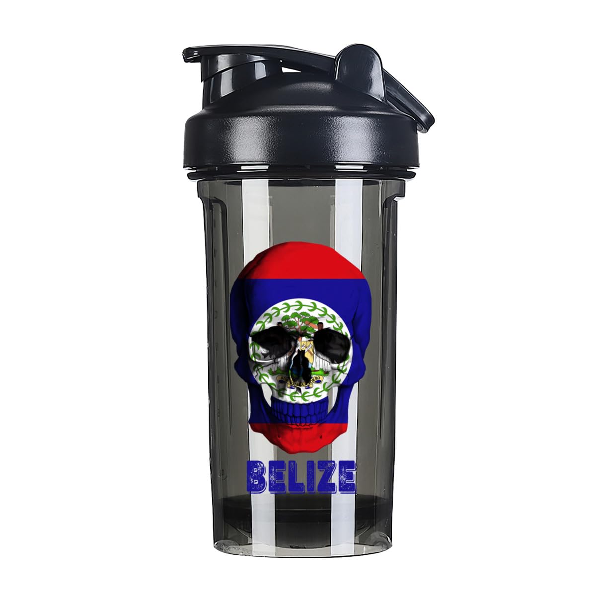 Skull Belizean Flag 18 Ounce Shaker Cup,Fashion Theme Pattern Shaker Bottle Leak-proof Workout Shake Bottles 500ML/18 oz Perfect for Pre Workout