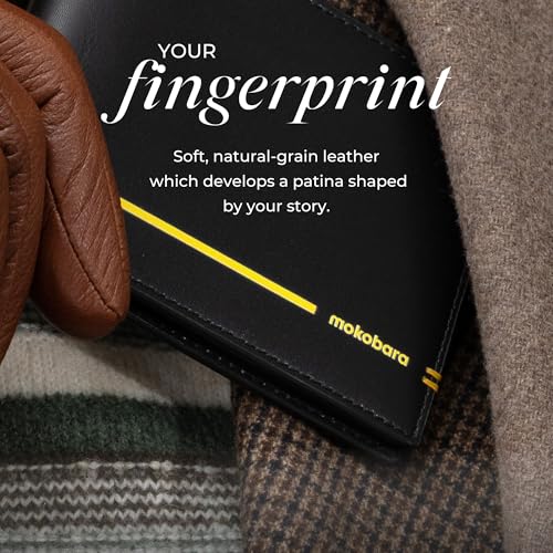 Image of MOKOBARA Stash Slim Bifold Wallet for Men | Monostriped | Genuine Leather | RFID Protected | Holds Up to 6 Cards | Single Currency Compartment | Money Moves (Black)