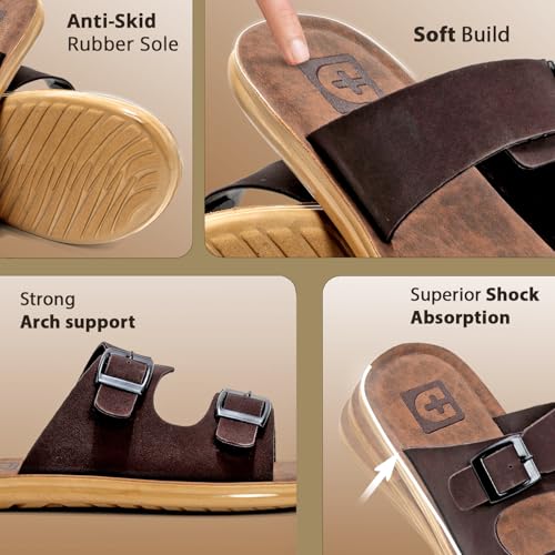 Image of Men Comfortable Double Strap Slippers with Cushioned Footbed, Adjustable Buckle Design, Lightweight Everyday Wear Slippers for Indoor Outdoor Use